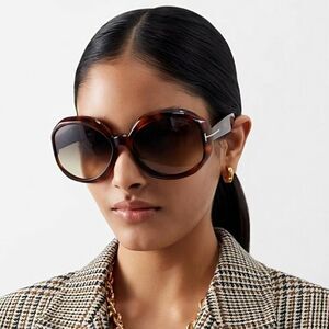 Tom Ford Georgia-02 FT1011 52B Sunglasses Havana Round Frame, Brown Lenses